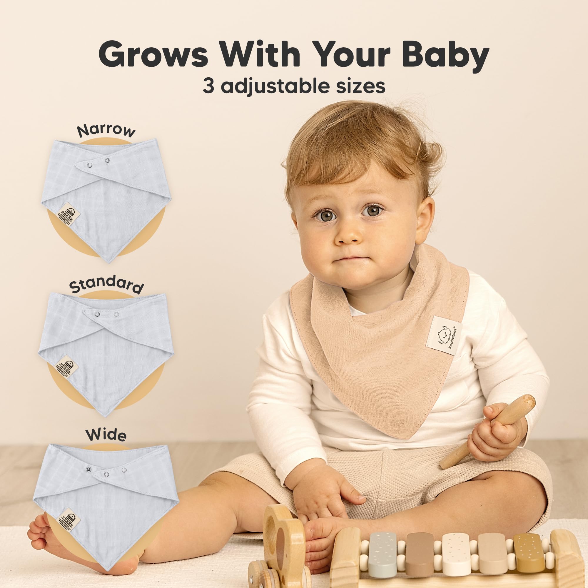 KeaBabies Lumi Muslin Bib adjustable snaps grow with baby