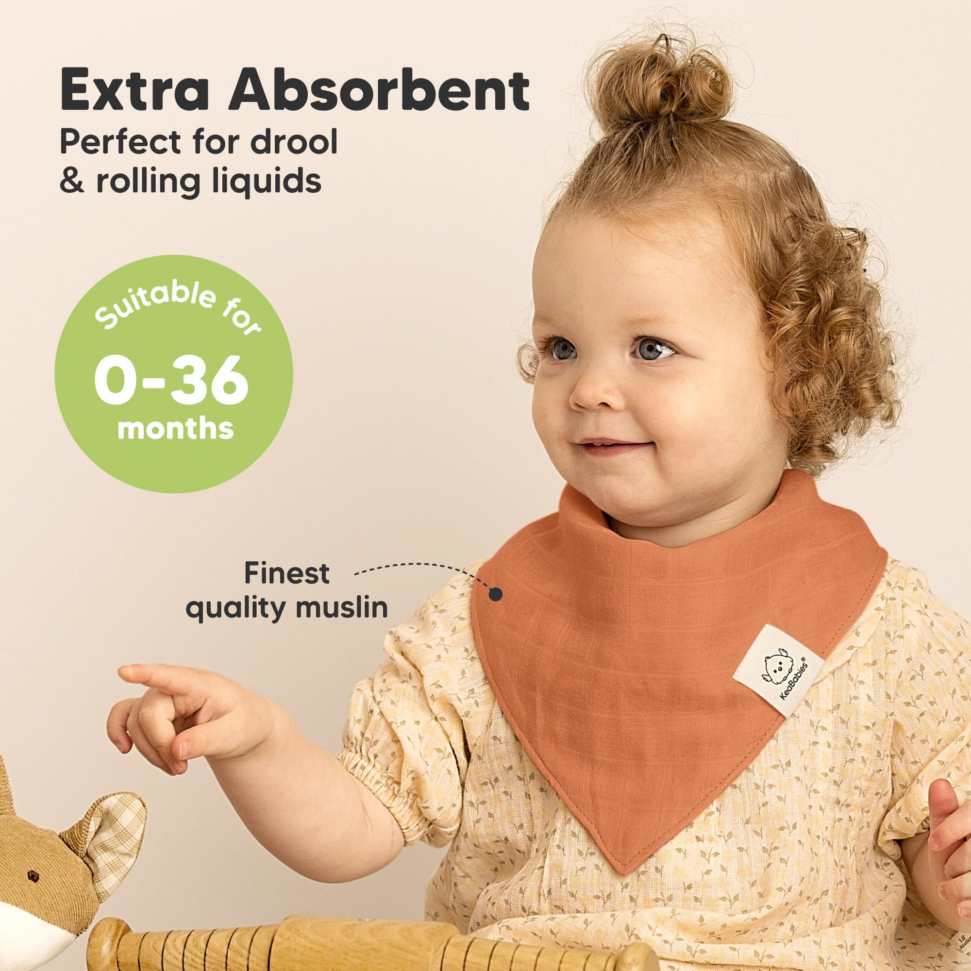 KeaBabies Lumi Muslin Bib close-up soft absorbent fabric absorbs drool