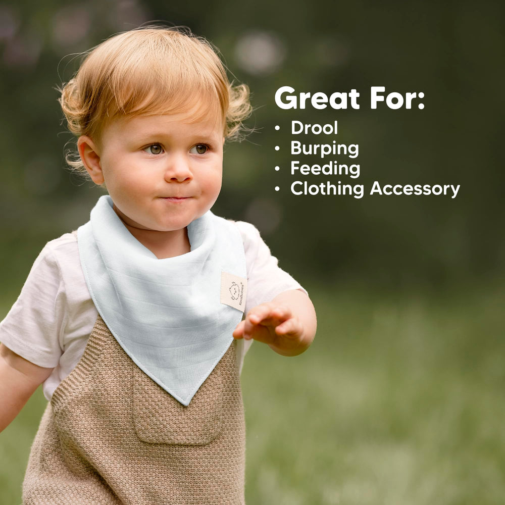 KeaBabies Lumi Muslin Bib in Dew color complements outfits