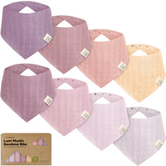 KeaBabies Lumi lavender muslin bib in bandana style shows ultra-soft fabric.