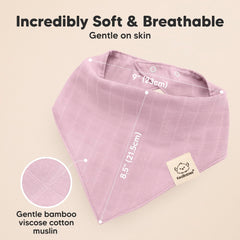 KeaBabies Lumi lavender muslin bib worn with adjustable snaps grows with baby.