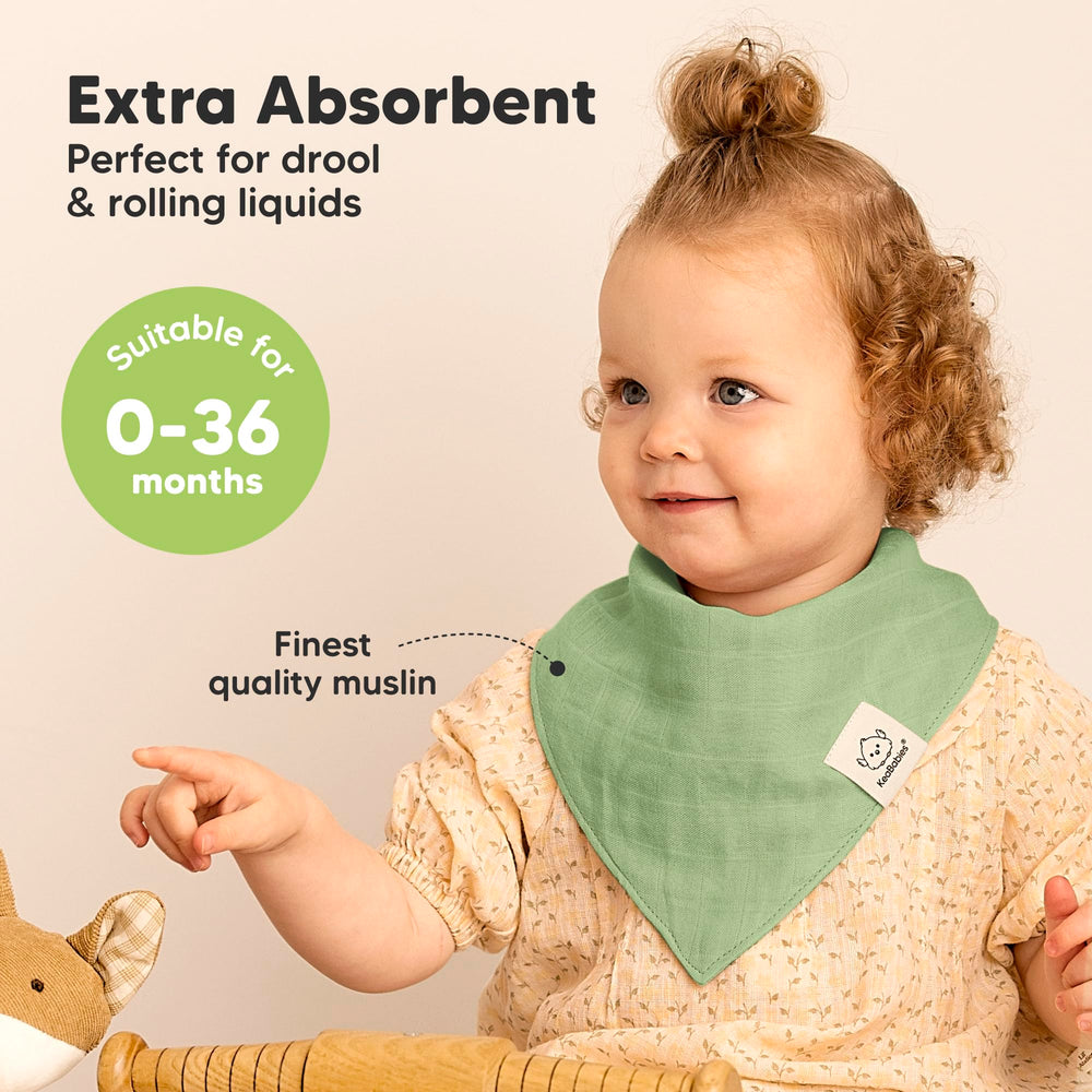 KeaBabies Lumi Muslin Bib demonstrates quick-drying, breathable fabric for teething drool