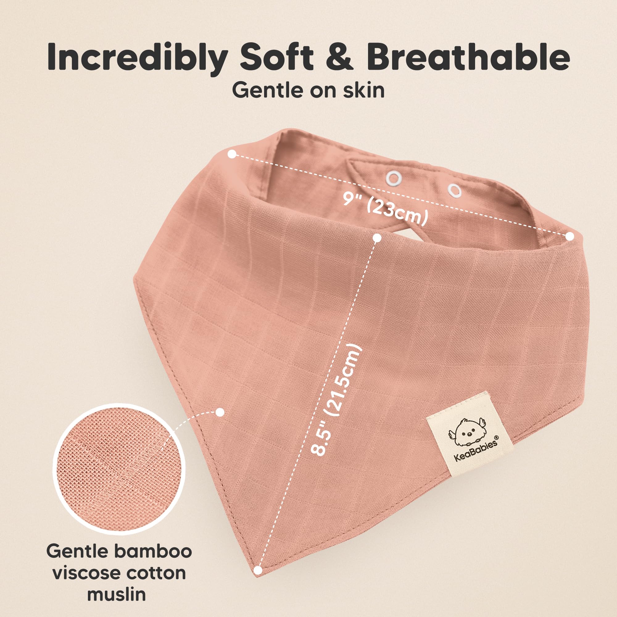 KeaBabies Lumi Muslin Bib triangle design provides comfortable coverage