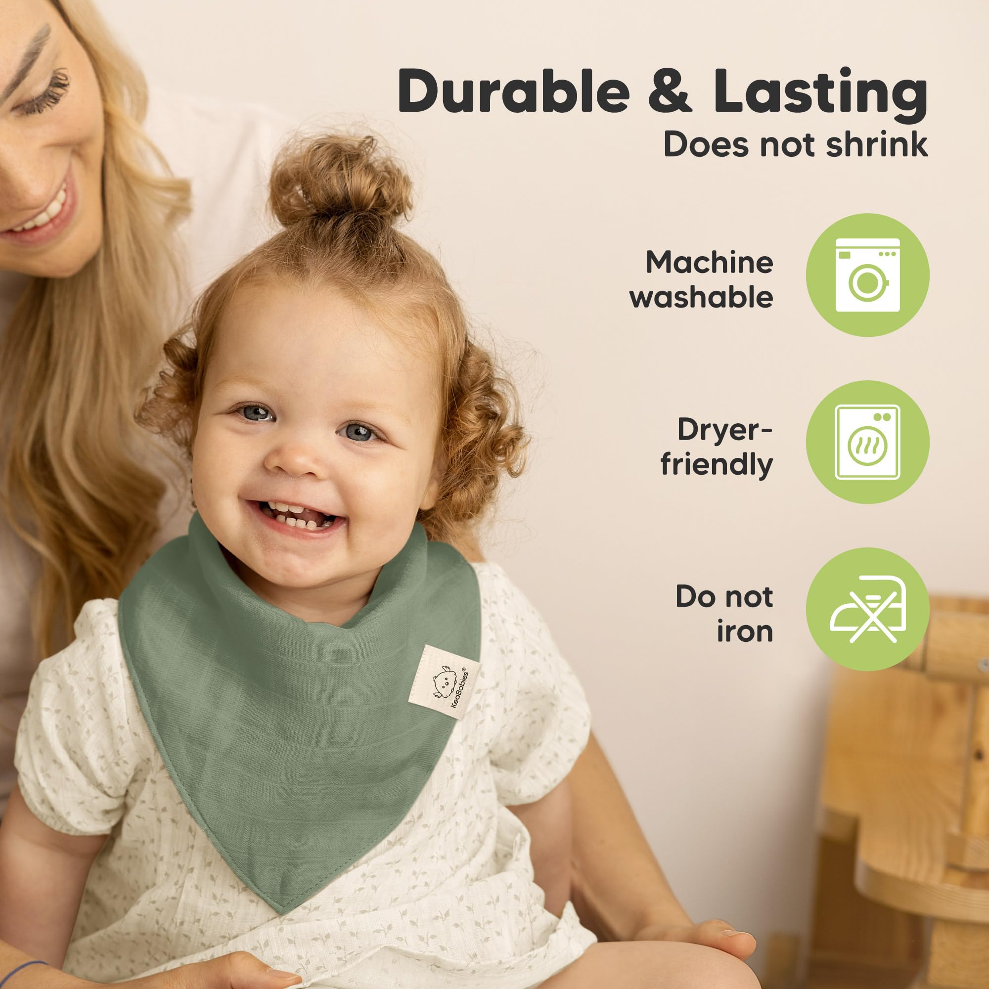 KeaBabies Lumi Muslin Bib unisex design with adjustable snaps grows with baby