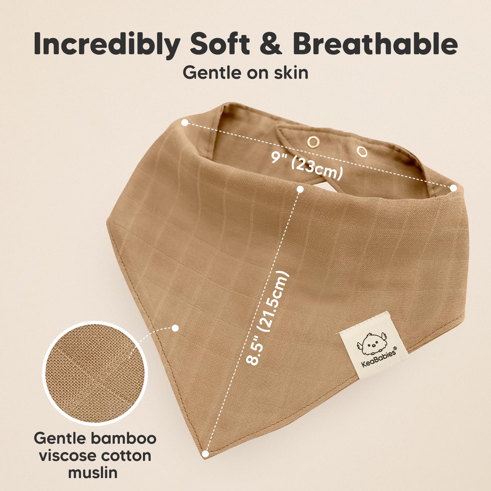 KeaBabies Lumi Muslin Bibs absorbent fabric closeup highlights soft, skin-friendly material.