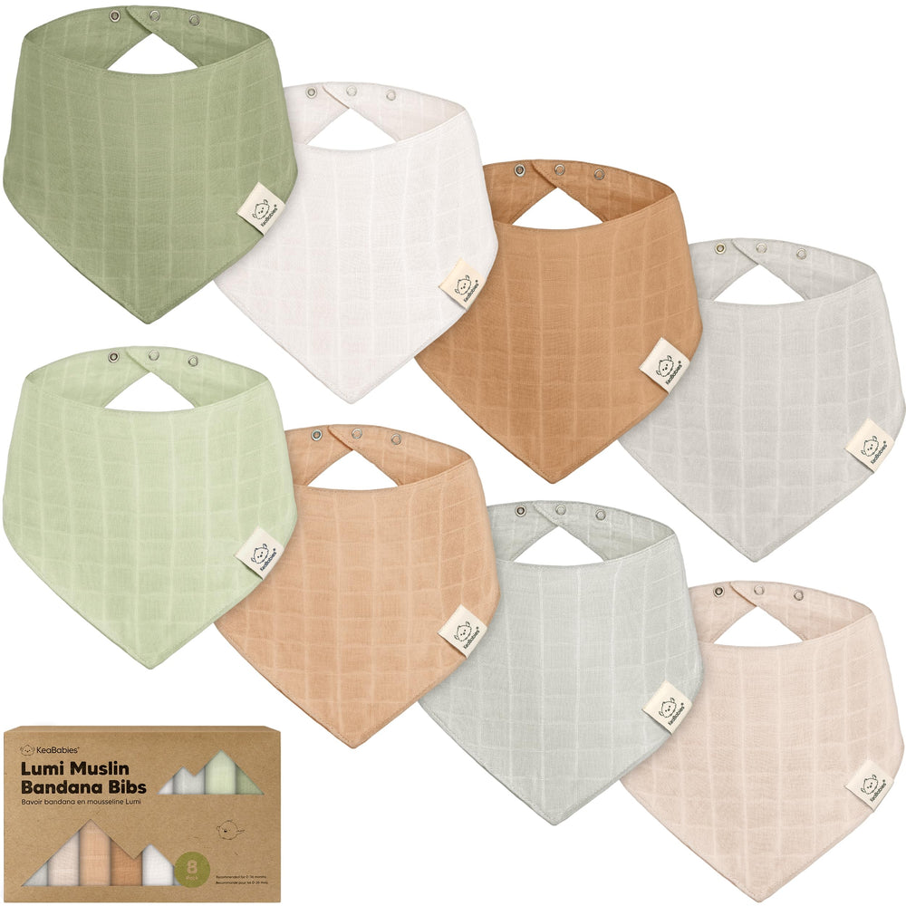 KeaBabies Lumi Muslin Bibs Pine pack shot: keeps outfits clean during drool-heavy days