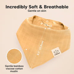 KeaBabies Lumi Muslin Bibs Sahara close-up, emphasizing moisture absorption during drool.