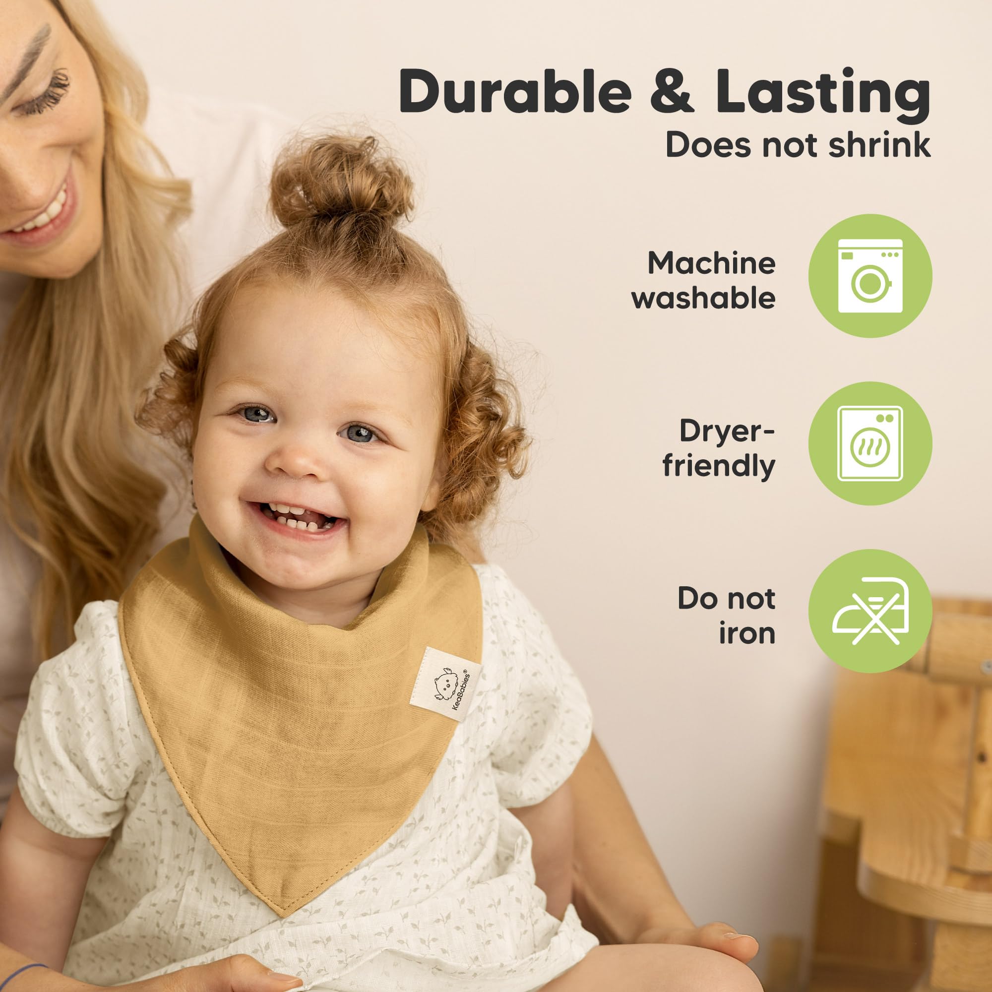 KeaBabies Lumi Muslin Bibs Sahara unisex design pairs with any outfit.