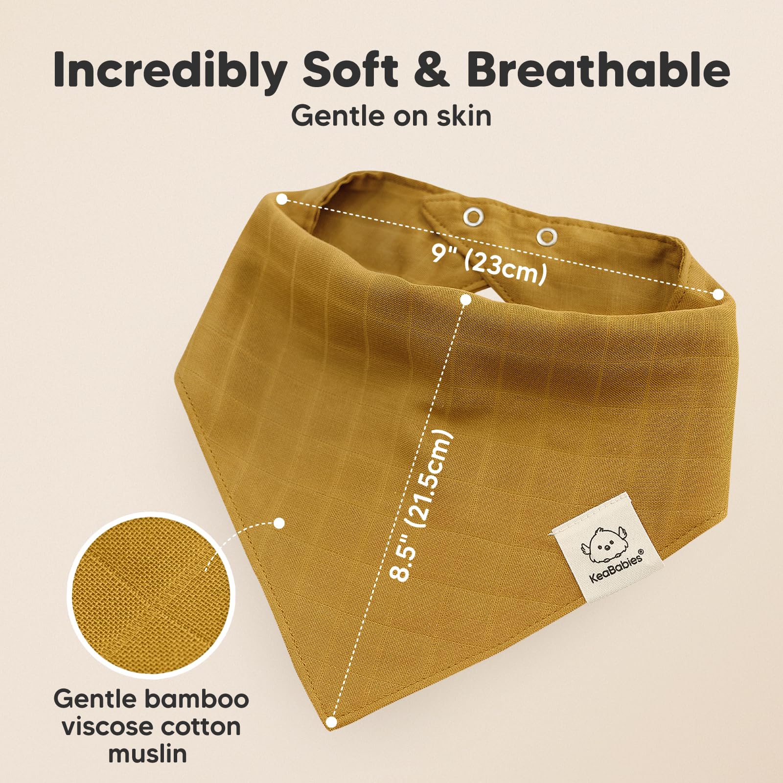 KeaBabies Lumi Muslin Bibs Spice-3 breathable cool-to-the-touch fabric for sensitive skin