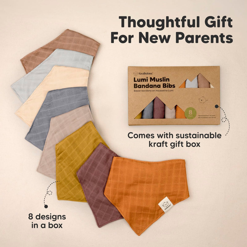 KeaBabies Lumi Muslin Bibs Spice-7 washable and gentle on skin for daily use
