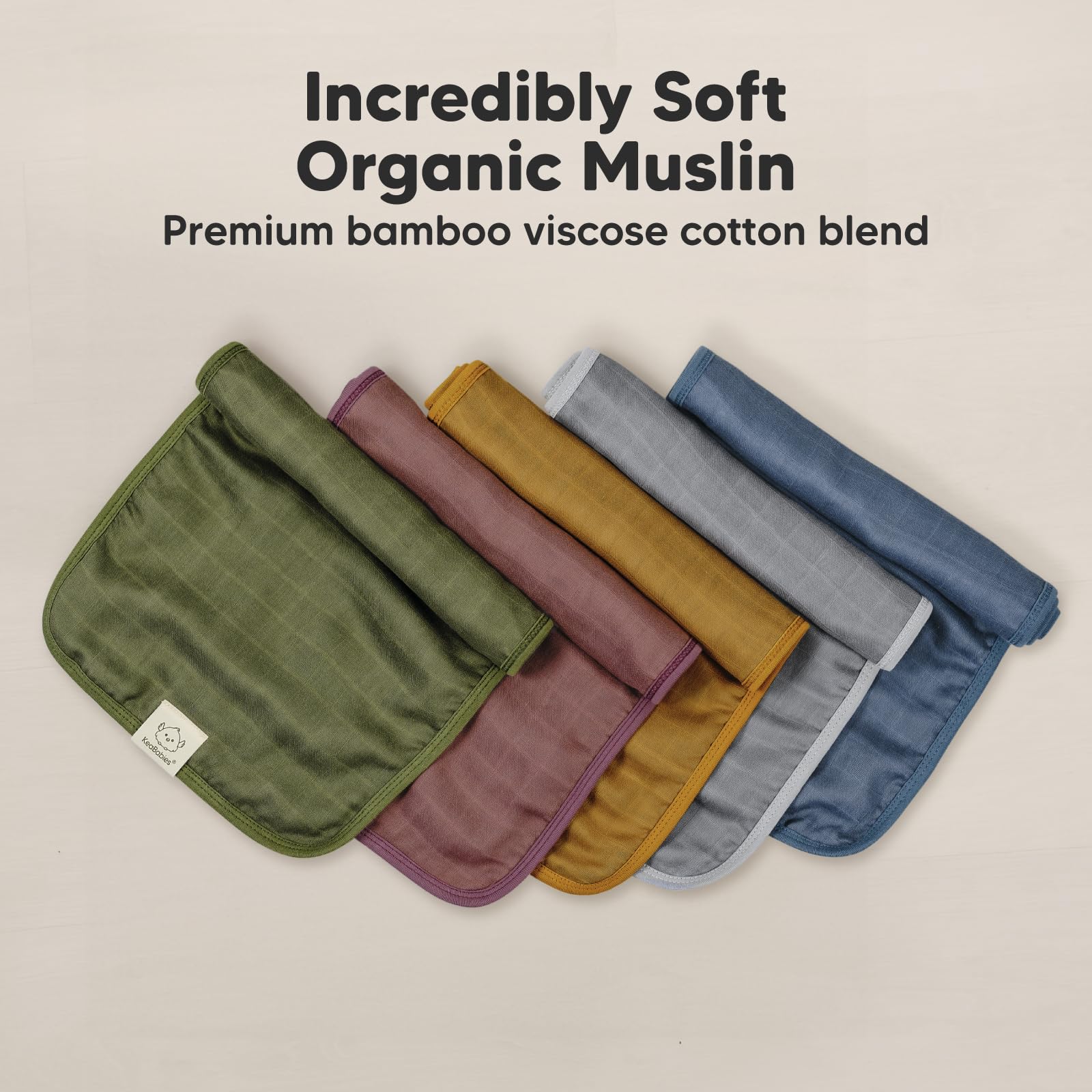 KeaBabies Lumi Muslin Burp Cloths shown in non-wrinkle fabric for quick tidy burping.