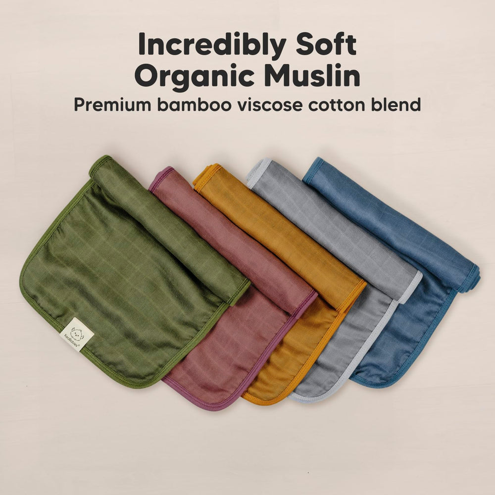 KeaBabies Lumi Muslin Burp Cloths shown in non-wrinkle fabric for quick tidy burping.