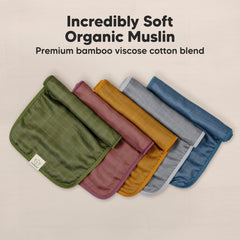 KeaBabies Lumi Muslin Burp Cloths shown in non-wrinkle fabric for quick tidy burping.