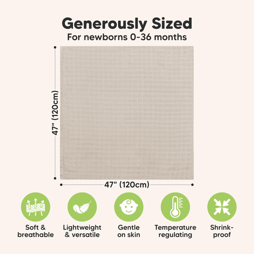 KeaBabies Lumi Muslin Swaddle Mirage — generous 47x47 size grows with baby.