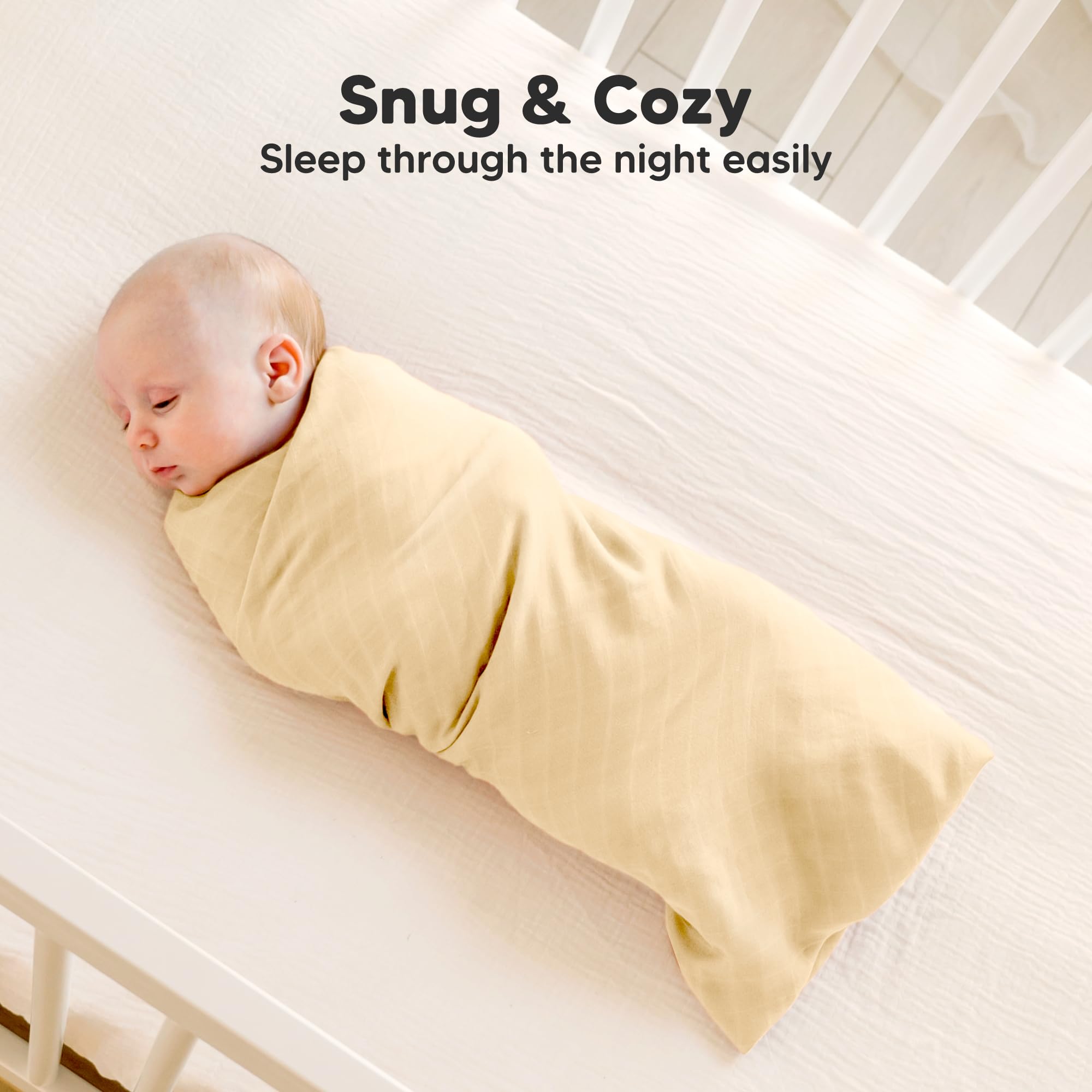 KeaBabies Lumi Muslin Swaddle Mirage — anti-shrink fabric for reliable fit.