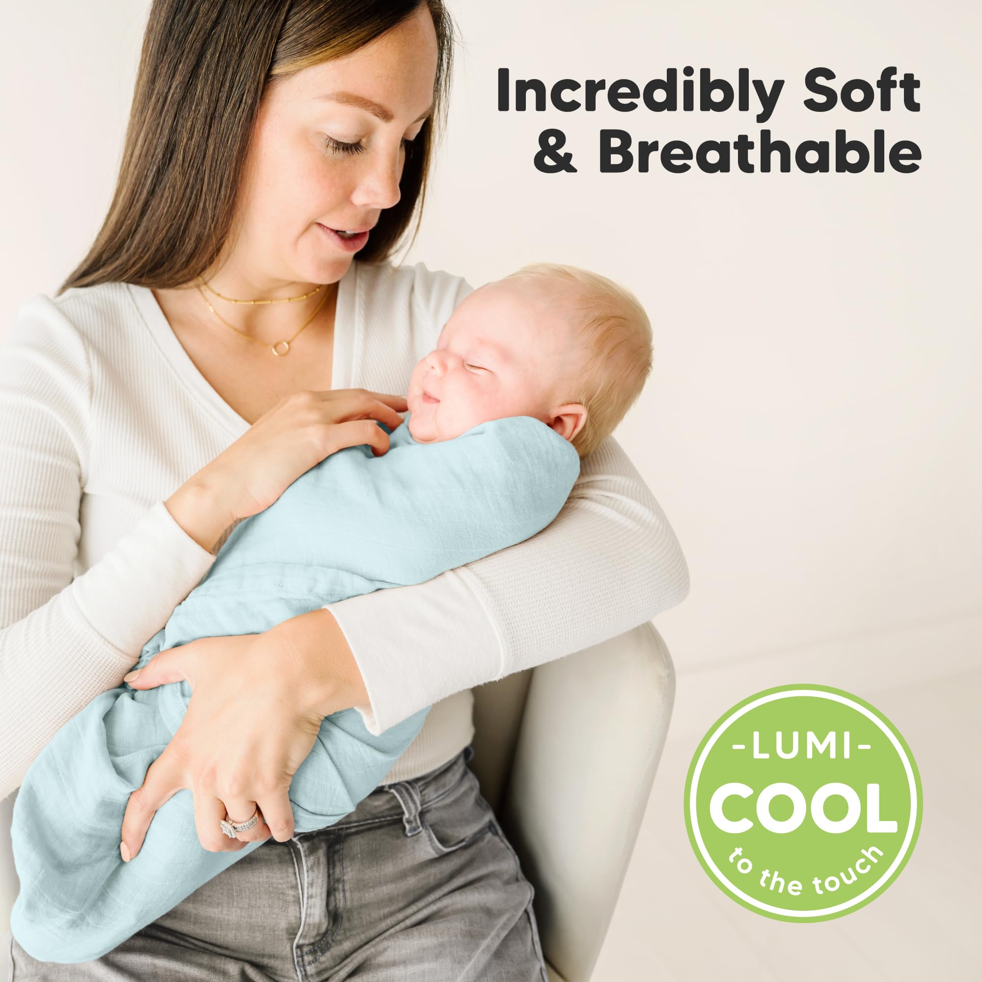 KeaBabies Lumi Muslin Swaddle Mirage — breathable fabric for comfortable temps.