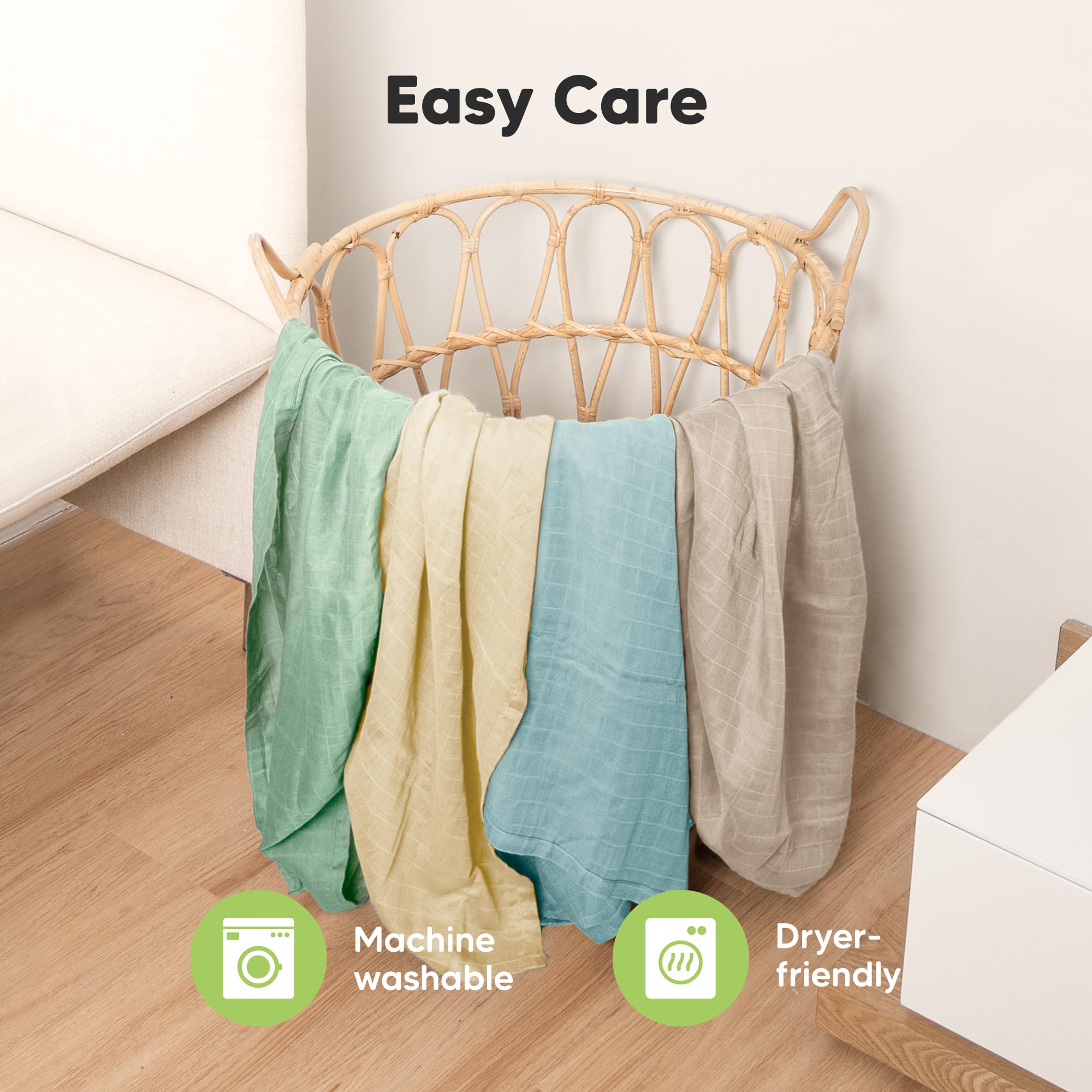 KeaBabies Lumi Muslin Swaddle Mirage — machine washable and dryer-friendly.
