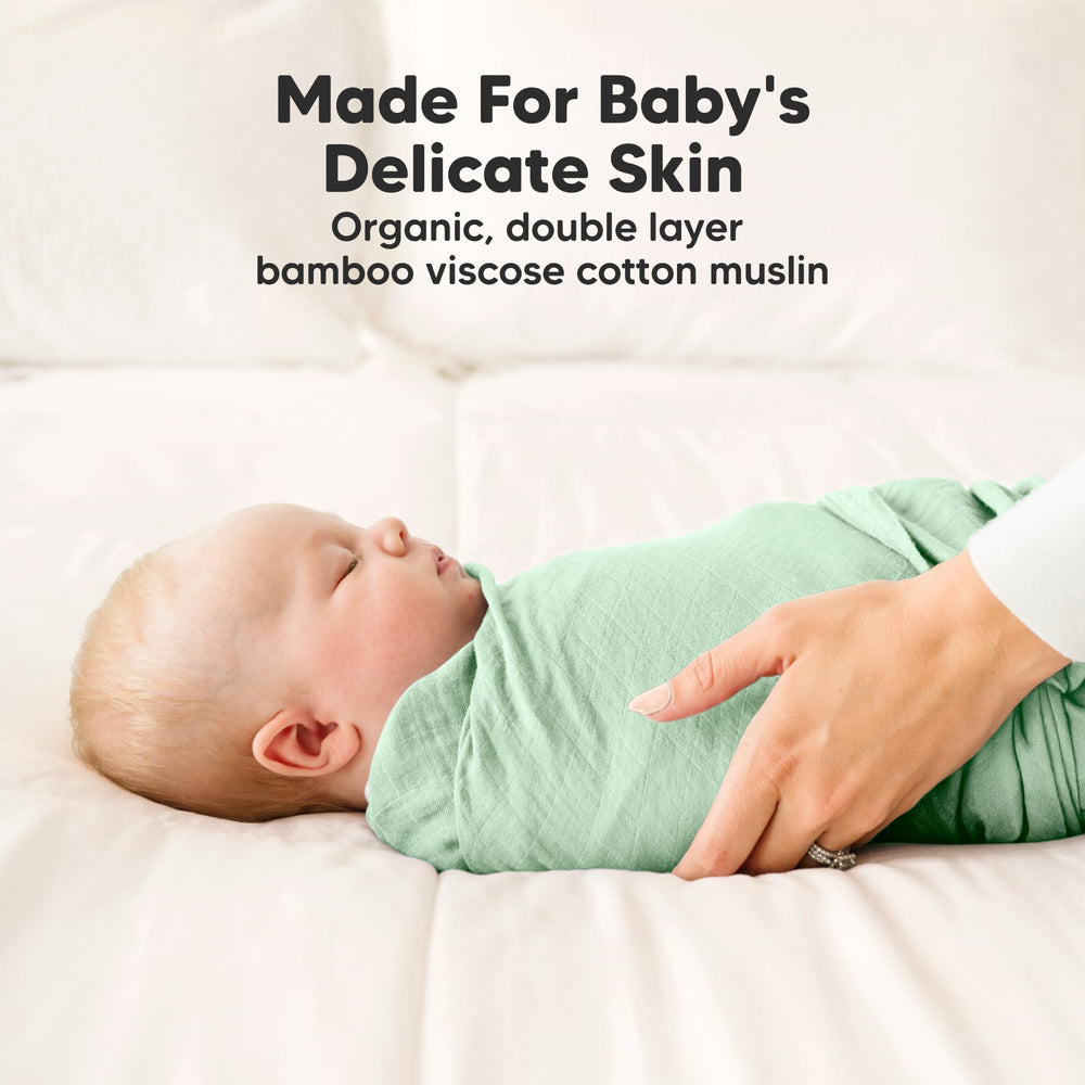 KeaBabies Lumi Muslin Swaddle Mirage — non-wrinkle design for easy care.
