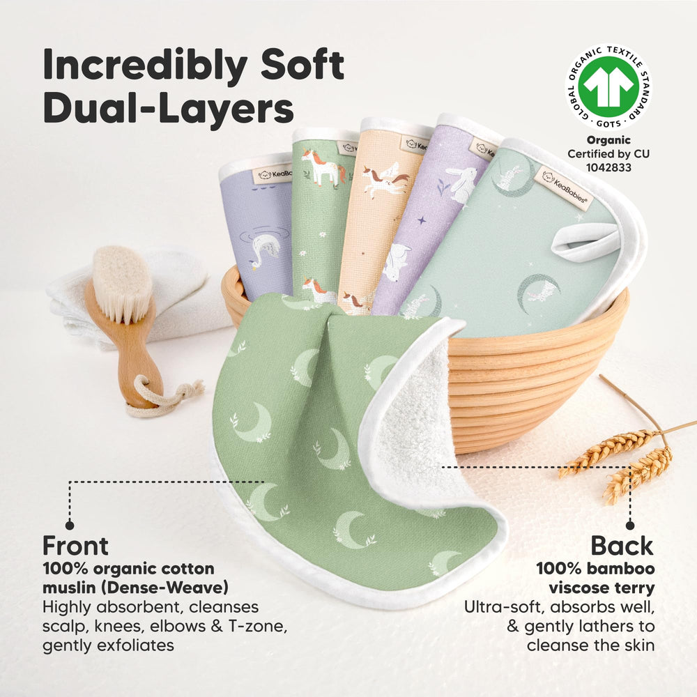 KeaBabies Lunaris dual-layer texture shows absorbent design for bath time