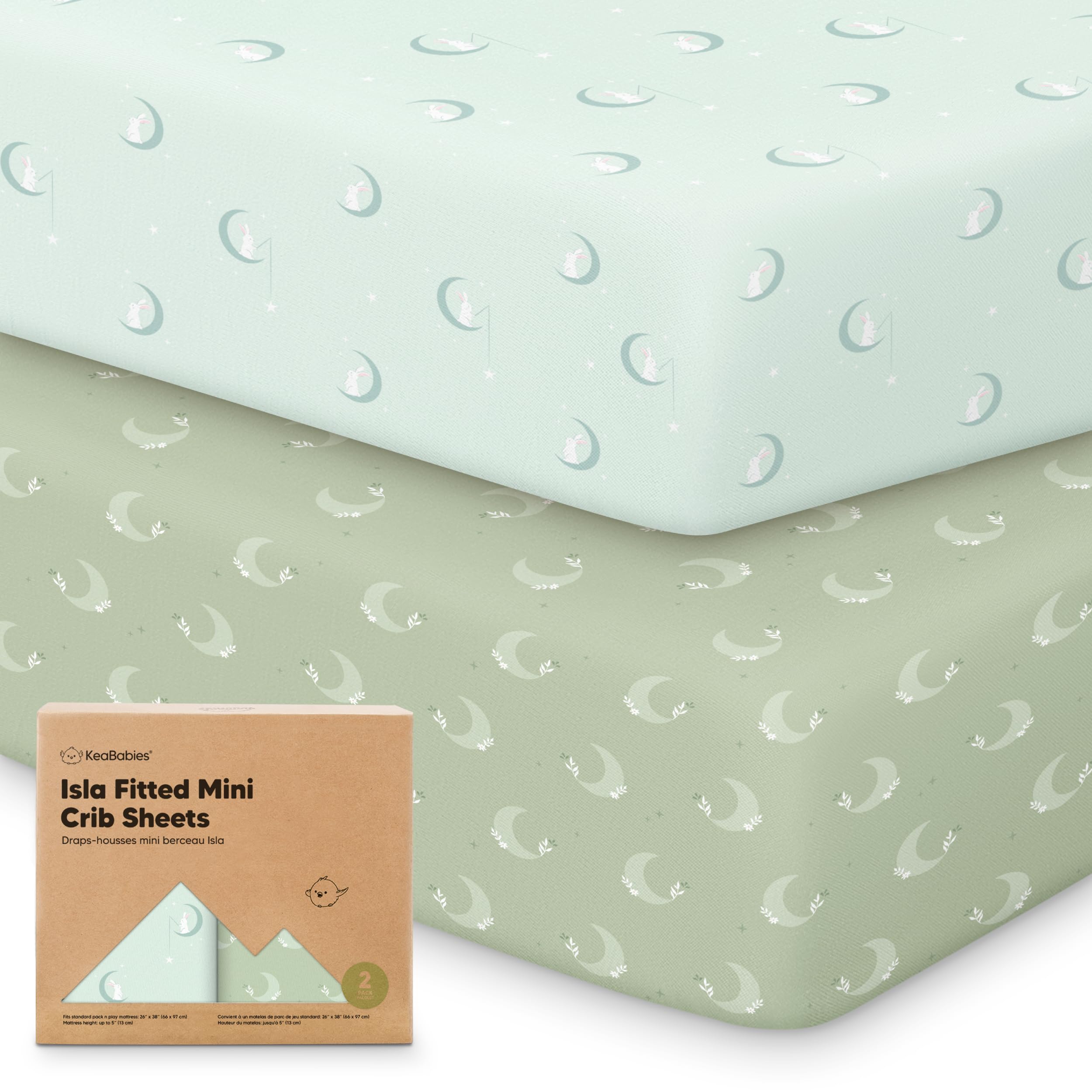 KeaBabies Lunaris pack-n-play sheets front view on 38x26 mattress for snug fit