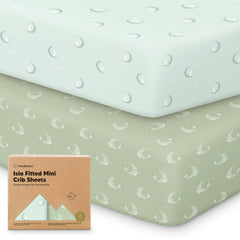KeaBabies Lunaris pack-n-play sheets front view on 38x26 mattress for snug fit