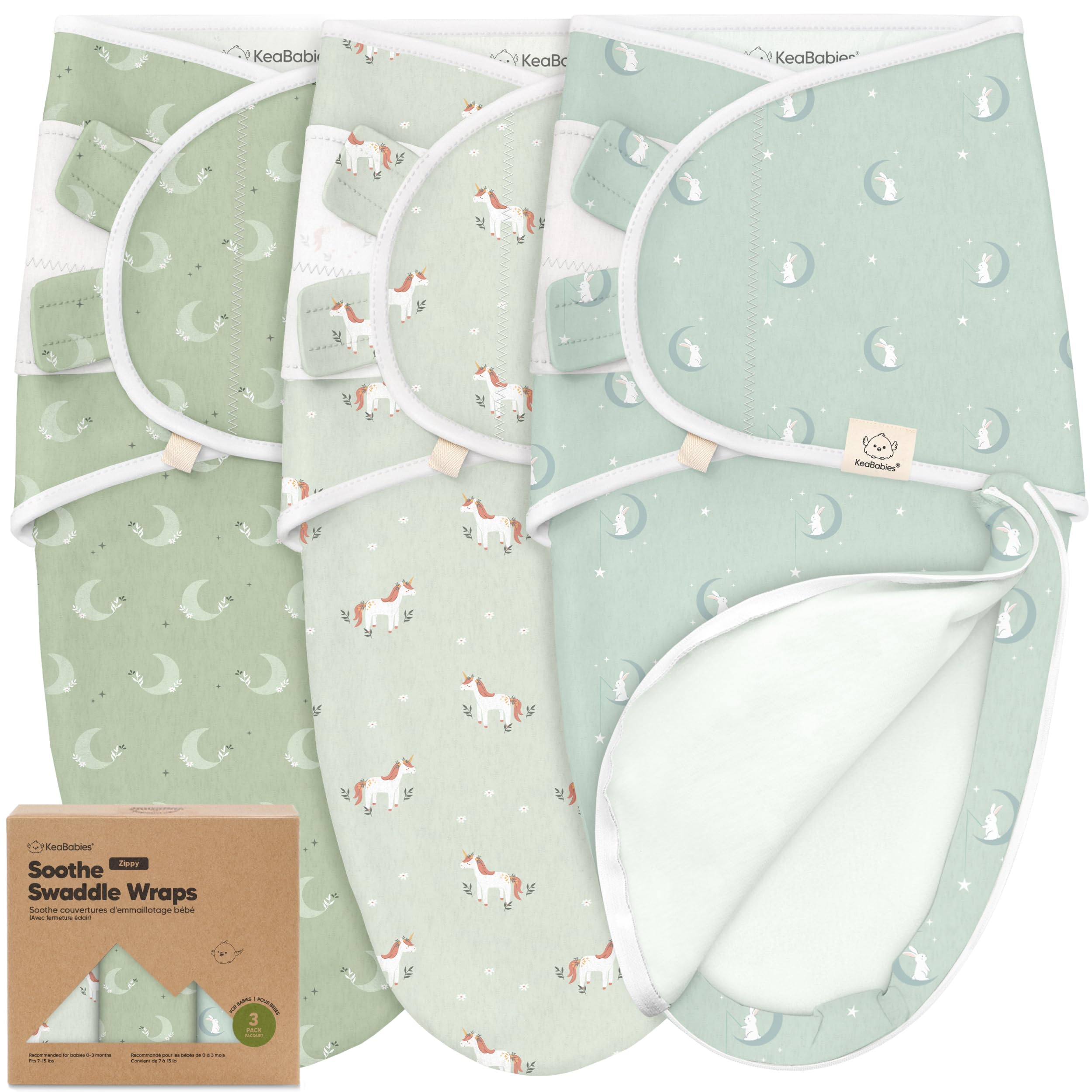 KeaBabies Lunaris swaddle zipper closeup showing durable, soft fabric and secure closure.
