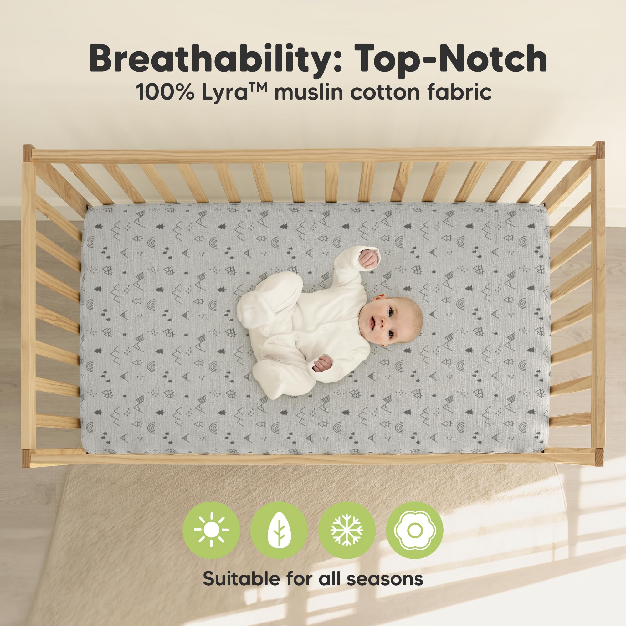KeaBabies Lyra breathable crib sheets promote cooler nights and restful naps.