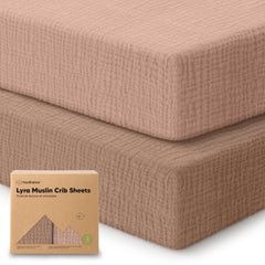 KeaBabies Lyra muslin crib sheets folded, showing soft organic cotton texture for cozy sleep