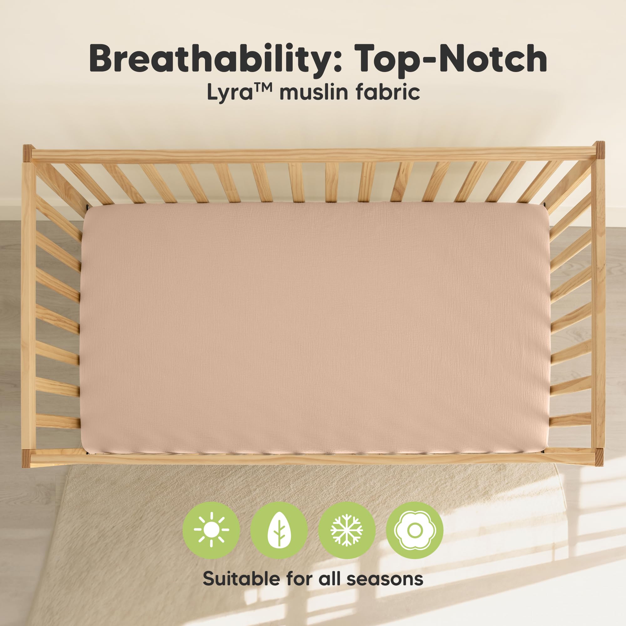 KeaBabies Lyra neutral russet color crib sheets in a modern nursery