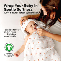KeaBabies Lyra four-layer muslin towel absorbs water quickly after bath