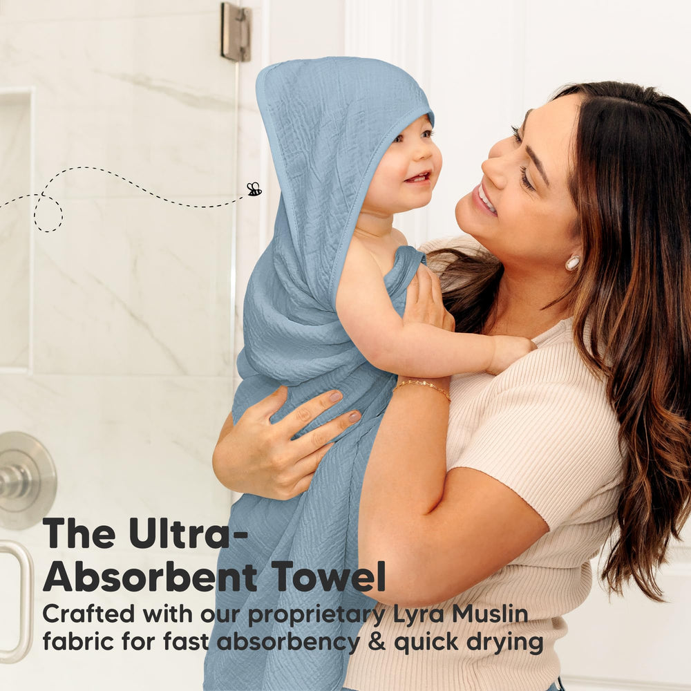 KeaBabies Lyra hooded towel 4-layer muslin, dries quickly while staying soft.