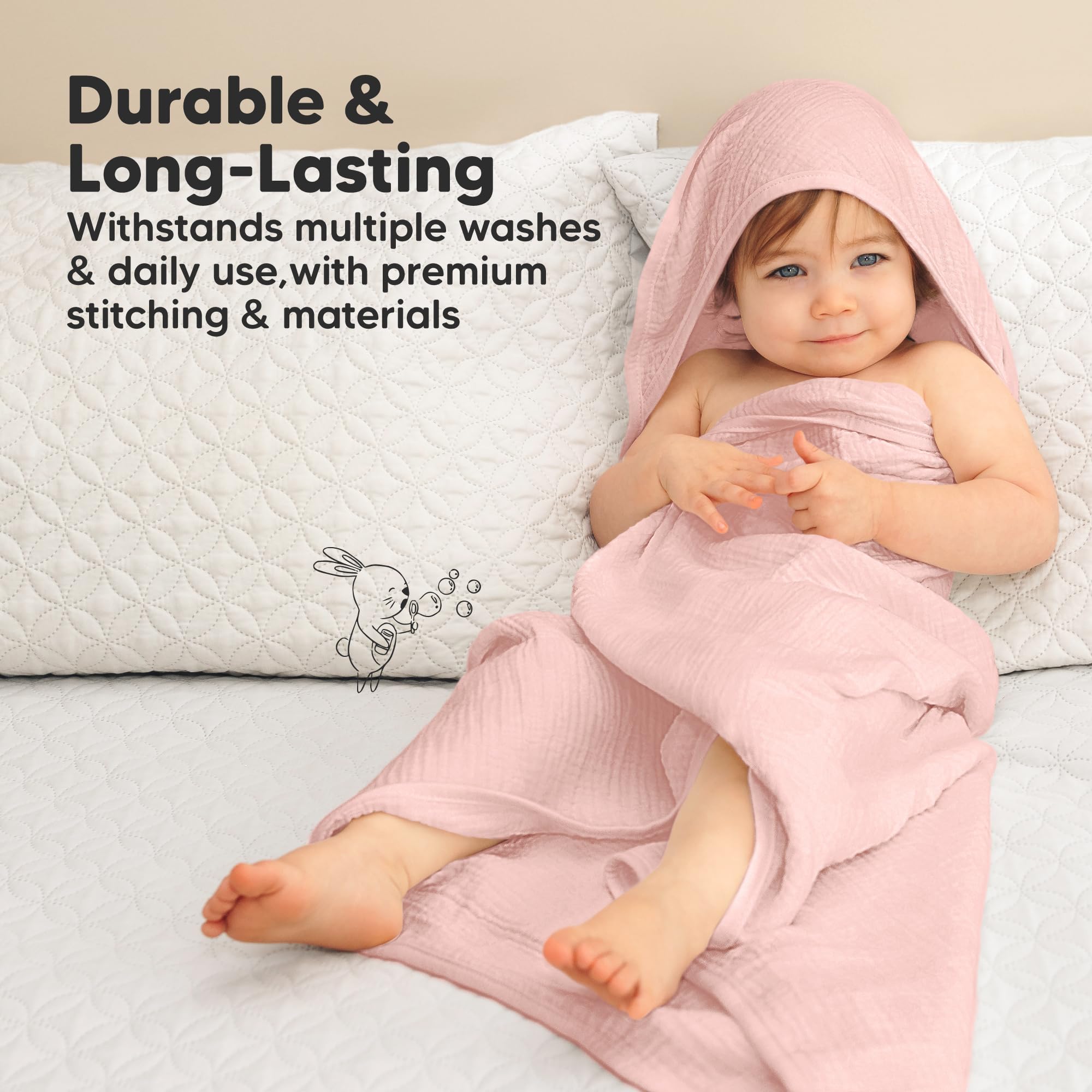KeaBabies Lyra hooded towel on baby drying after bath