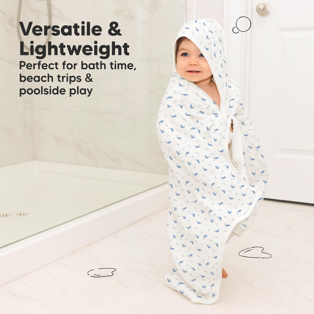 KeaBabies Lyra hooded towel wraps baby in soft comfort during bath time