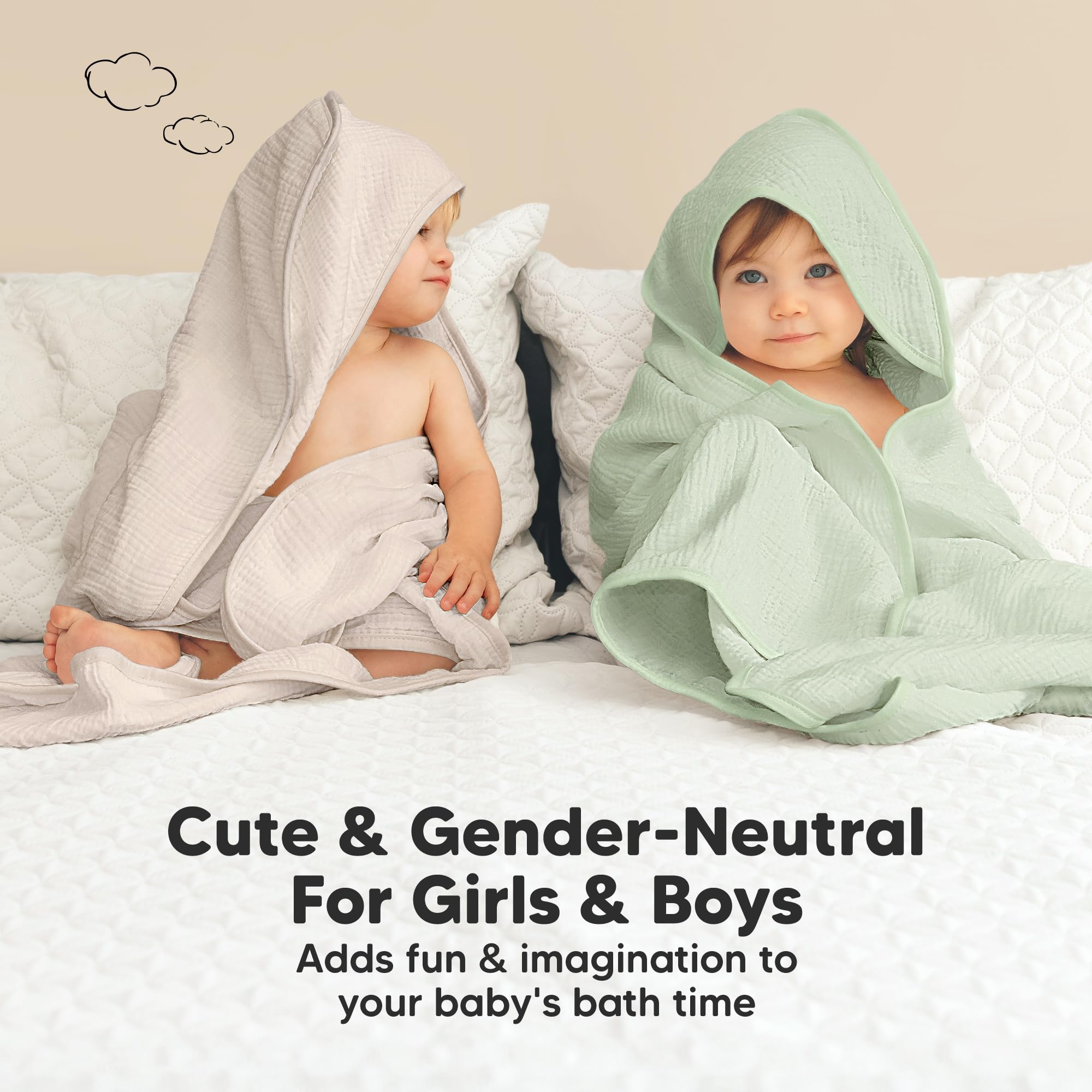 KeaBabies Lyra muslin hooded towel draped on a changing table.