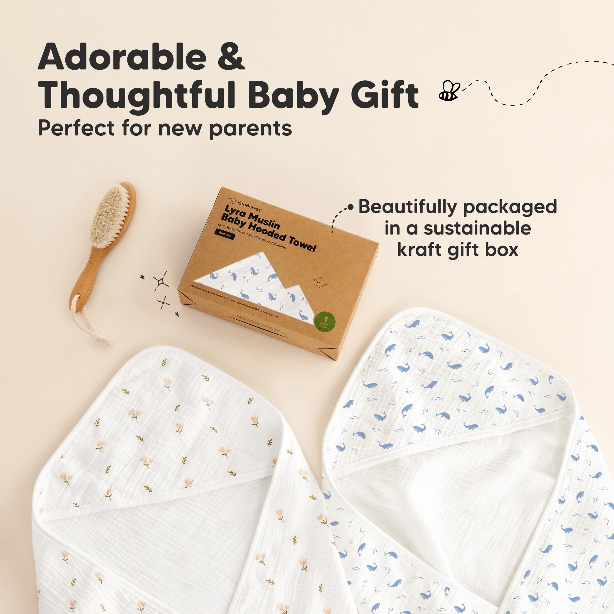 KeaBabies Lyra hooded towel gender-neutral design for versatile newborn to toddler use