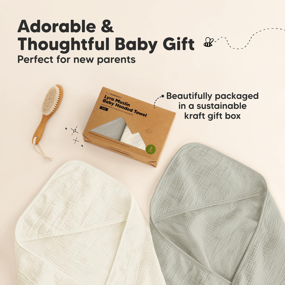KeaBabies Lyra Muslin Hooded Towel graphite dryer-safe care keeps laundry simple.