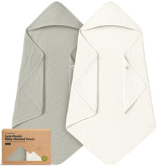 KeaBabies Lyra Muslin Hooded Towel graphite front view shows soft, breathable bath time towel.