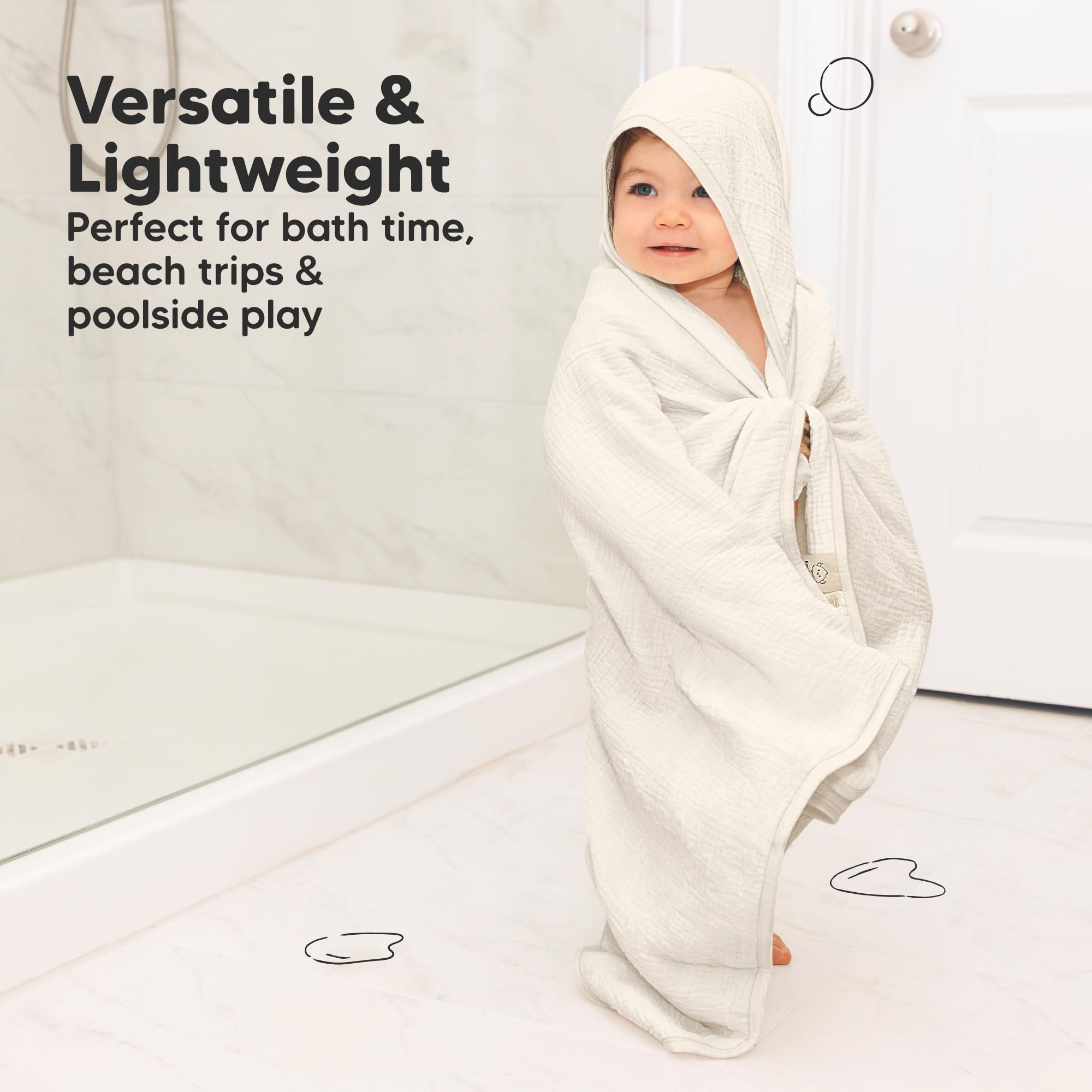 KeaBabies Lyra Muslin Hooded Towel graphite size regular 35x35 demonstrates toddler versatility.