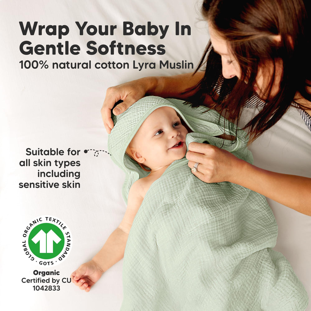 KeaBabies Lyra hooded towel petite 30x30 for tiny toddlers after bath.