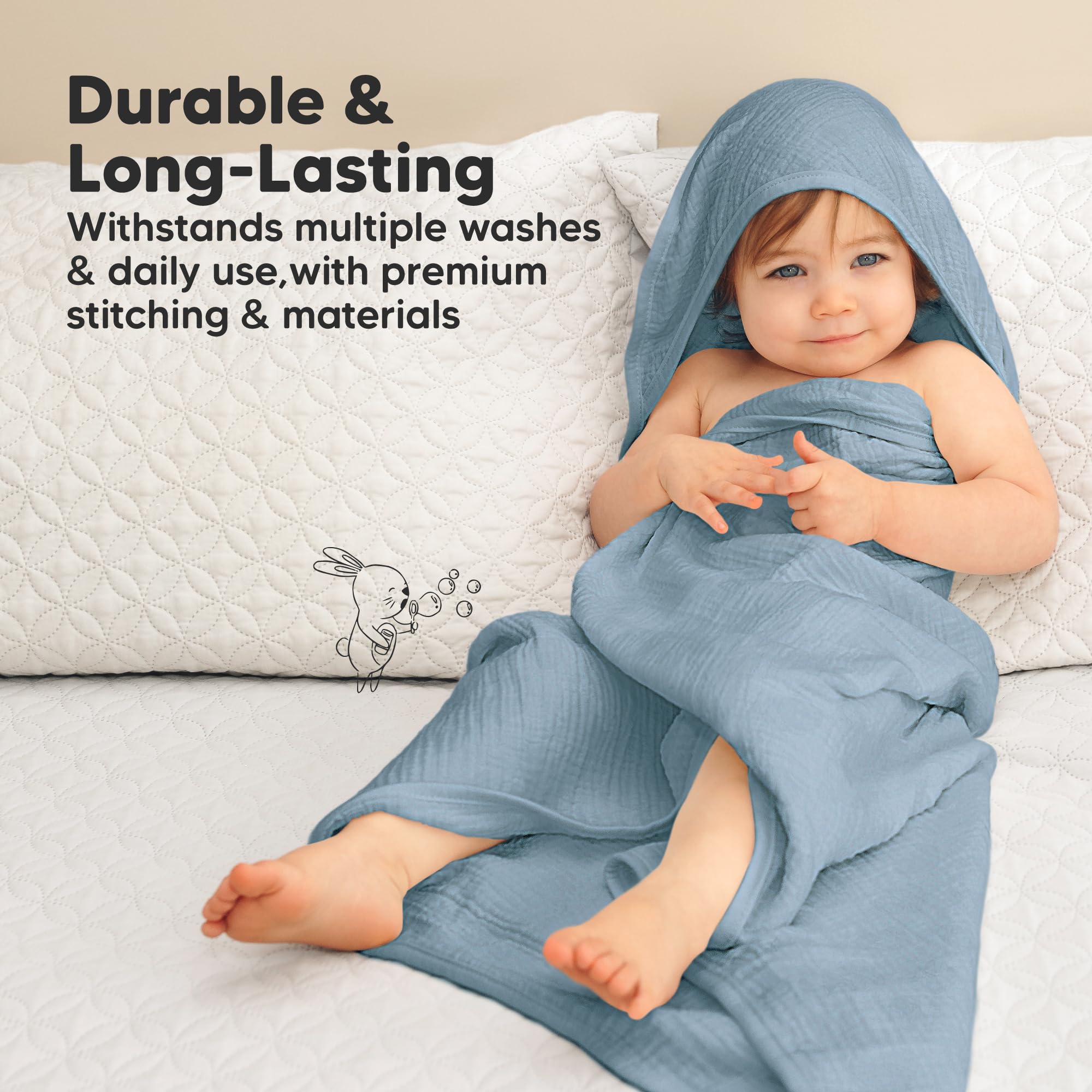 KeaBabies Lyra toddler-use towel in steel, grows with child to age 5.