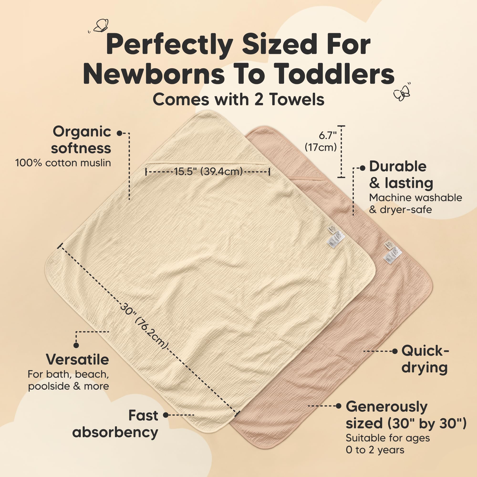 KeaBabies Lyra Muslin Hooded Towel close-up texture, ultra-soft for delicate skin.