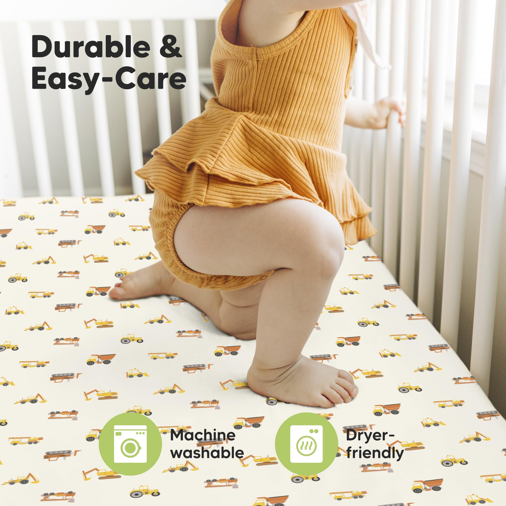 KeaBabies machine-washable crib sheet ready for dryer-friendly care