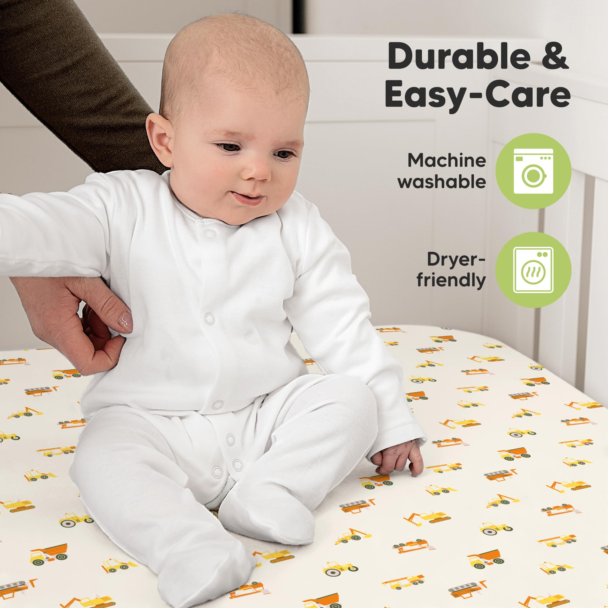 KeaBabies machine-washable durable crib sheets shown in laundry.