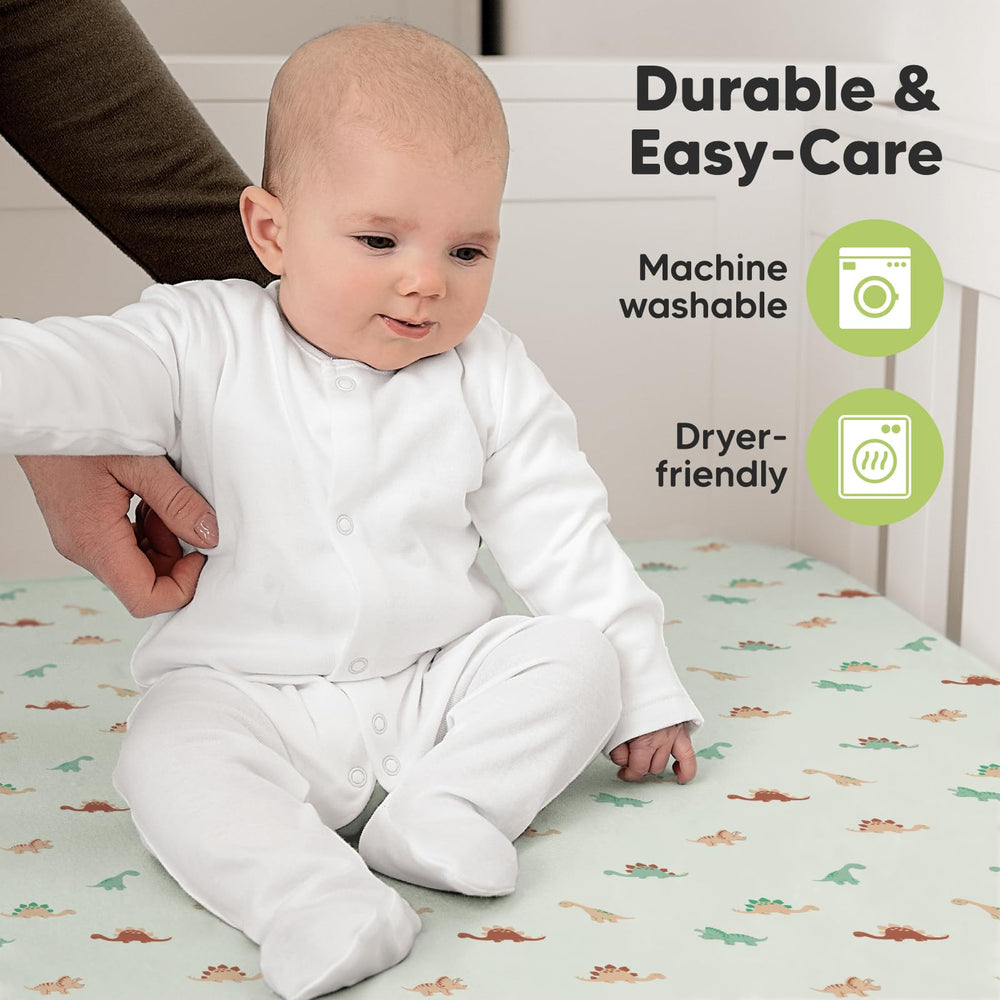 KeaBabies machine-washable crib-sheets close-up shows easy-care routine.