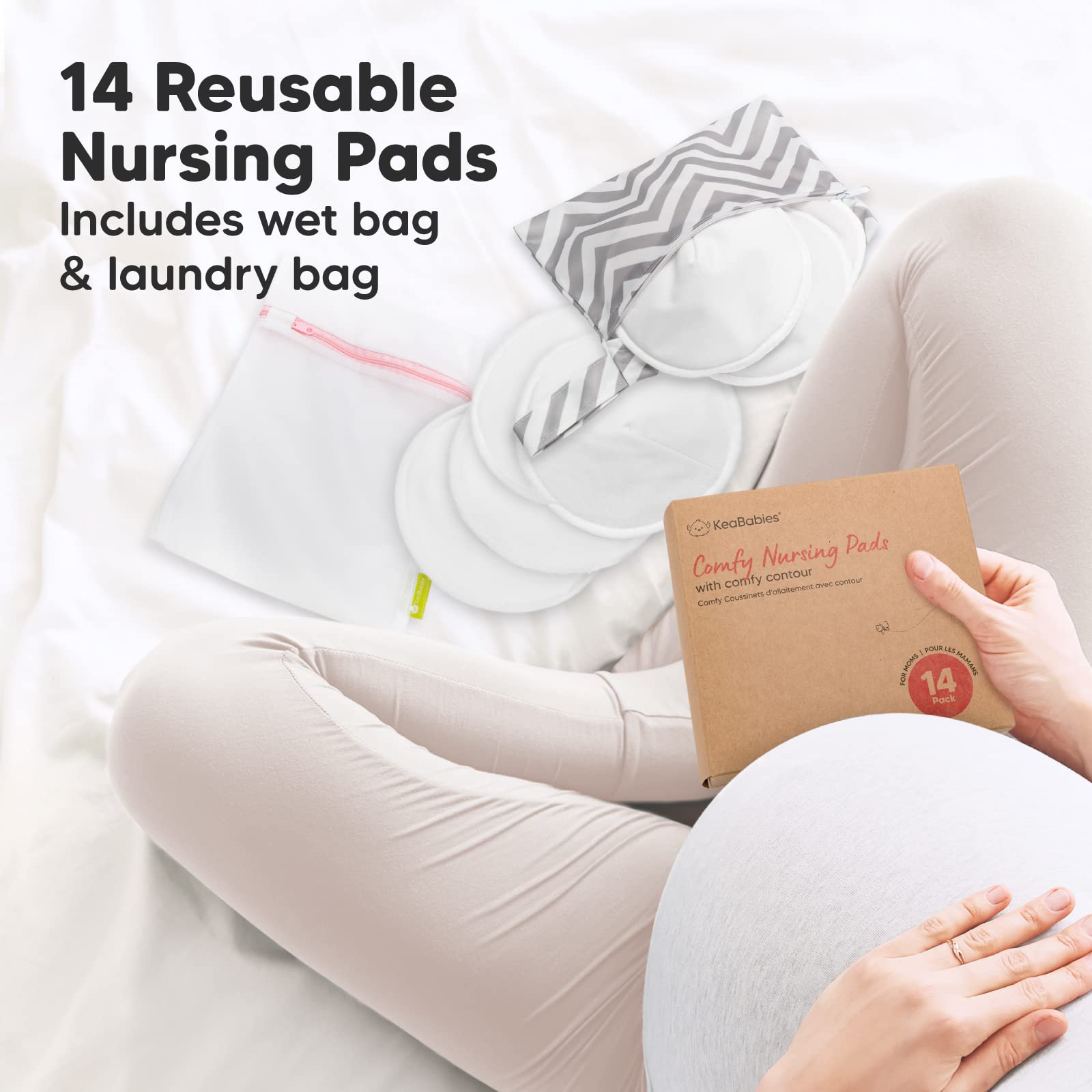 KeaBabies Nursing Pads in machine-washable setup for quick cleanup after wear.