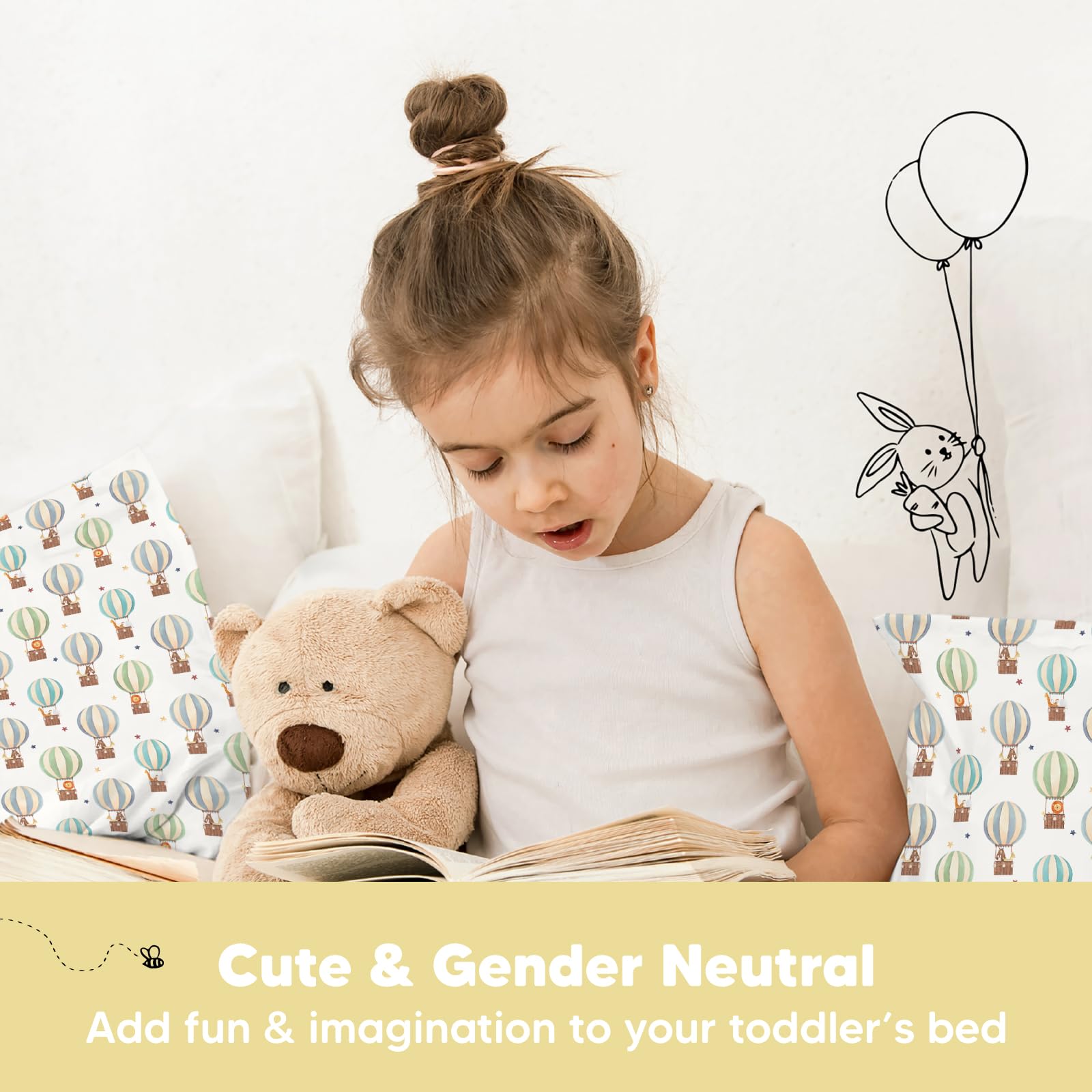 KeaBabies machine-washable pillowcare image highlights easy cleaning and care.