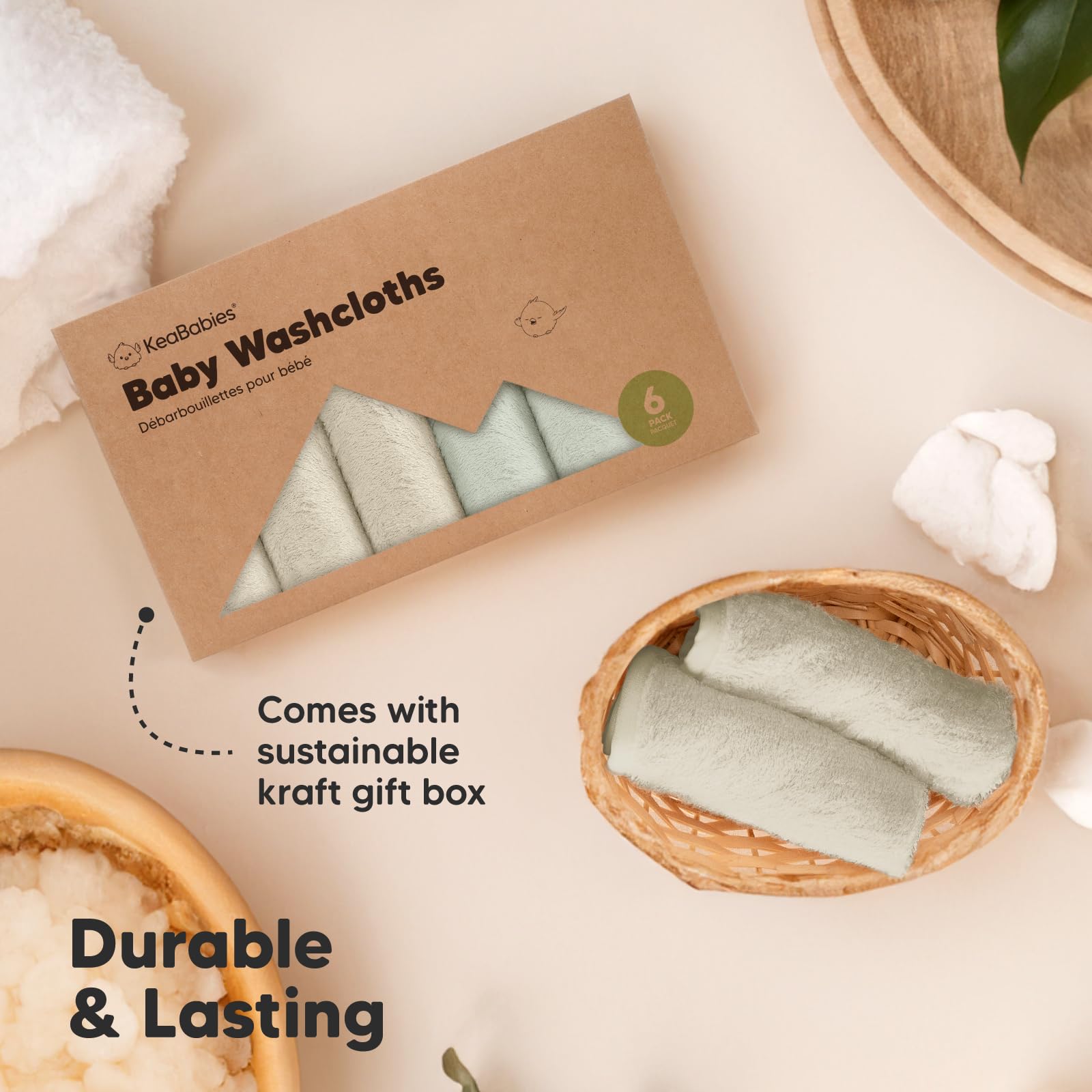 KeaBabies washcloths are safe for daily use on sensitive baby skin.
