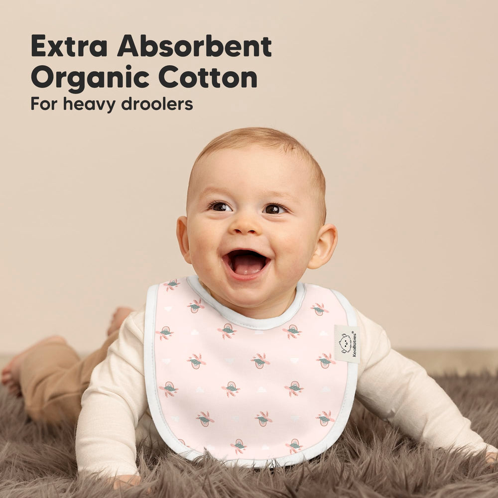KeaBabies Marine Muse bib full torso coverage demonstrated on chest