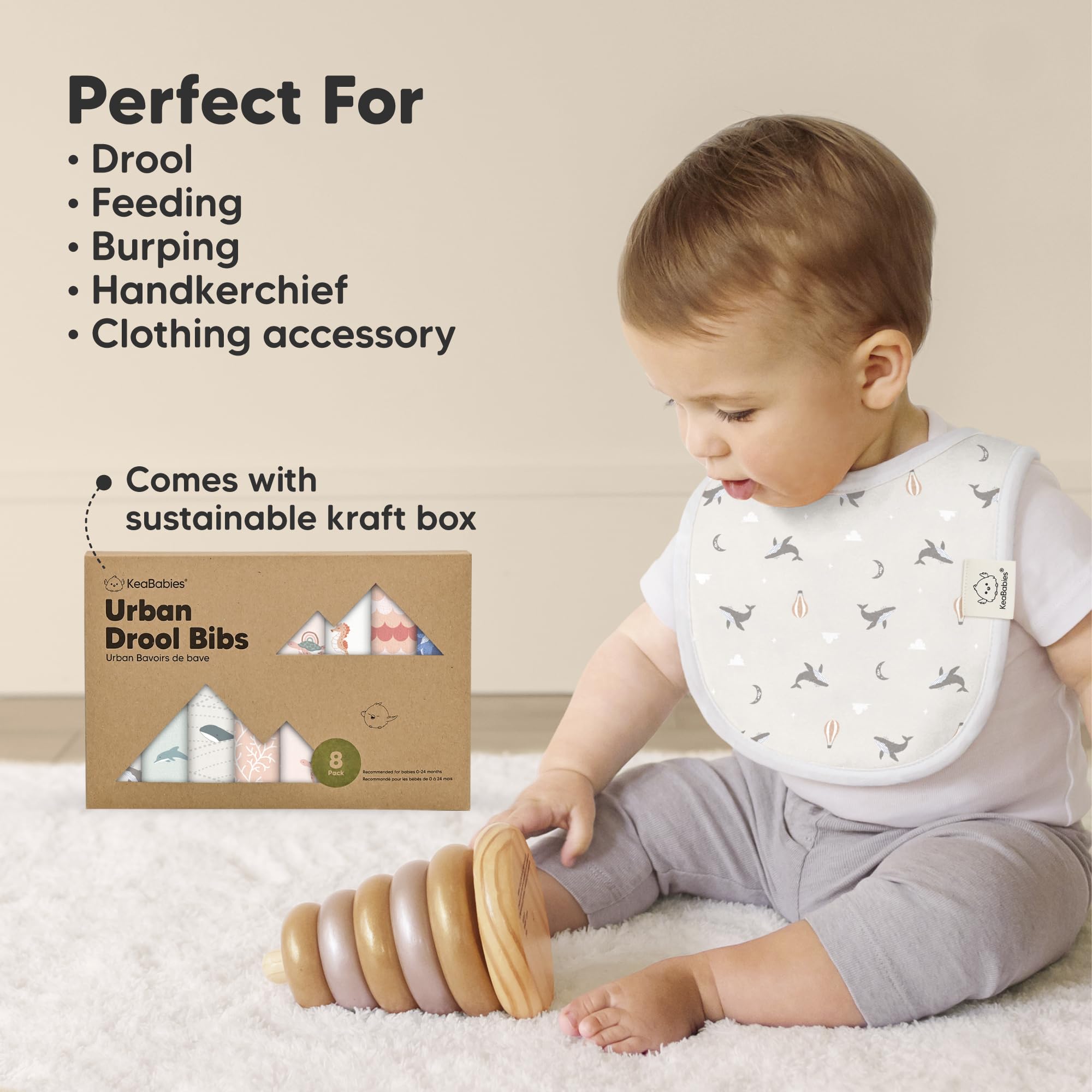 KeaBabies Marine Muse bibs three adjustable snaps for size flexibility