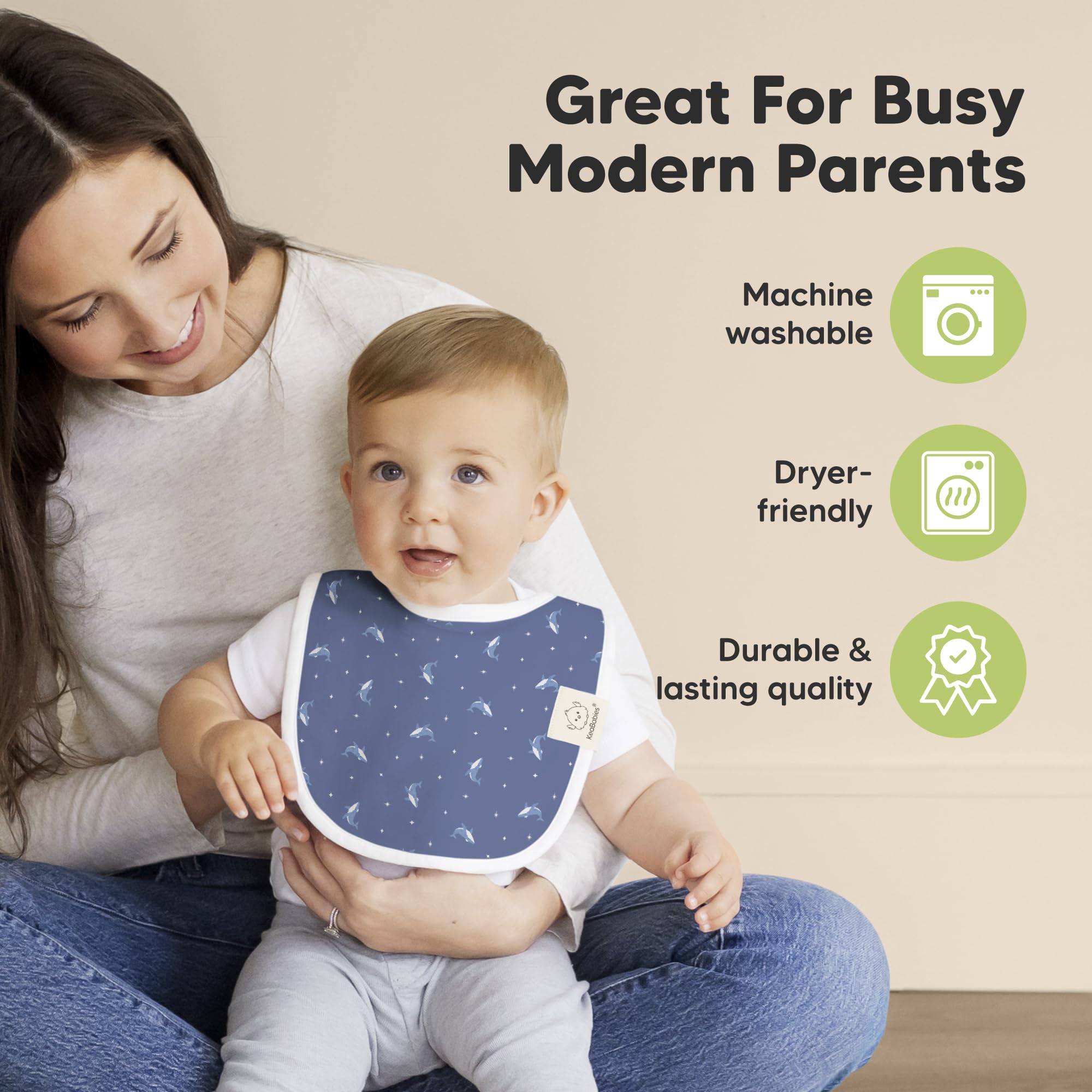 KeaBabies Marine Muse bib in stroller on-the-go mess control